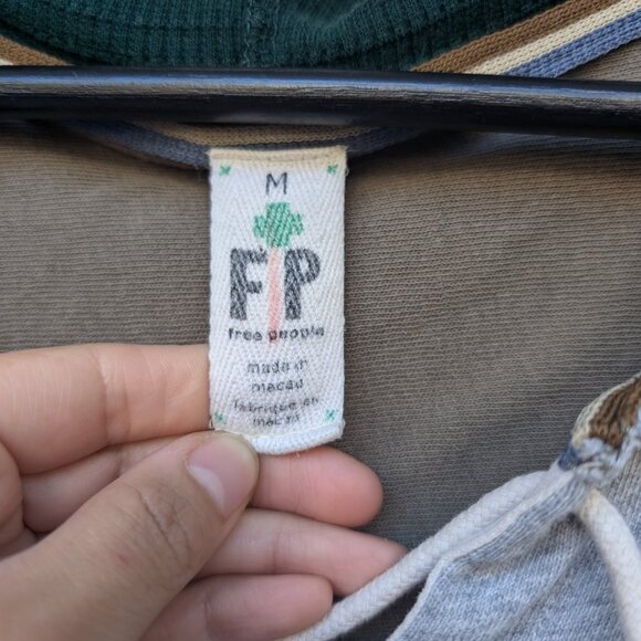 Free People Y2K Vintage Football Jersey Long Sleeve Hooded Tee Women's Medium - Picture 3 of 6